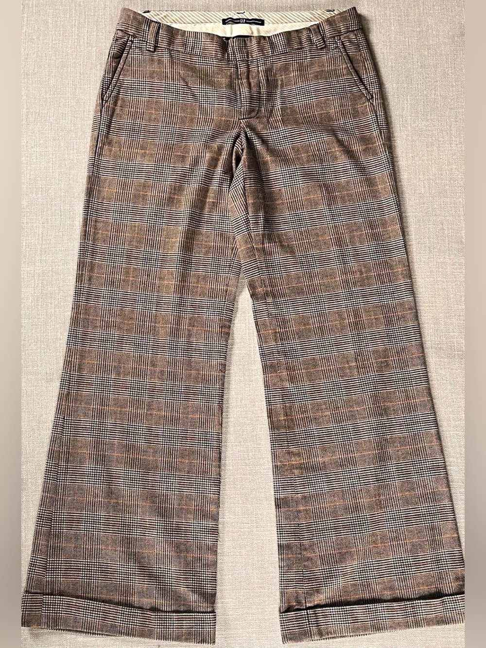 Vintage Y2K GAP Brown & Navy Plaid Wide Leg Low Rise Cotton Twill Trousers
